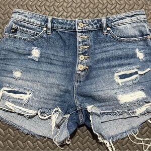 KanCan Blue Distressed Jean Shorts with Frayed Hem